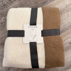 Chico's Elegant Cowl-Neck Poncho in Cream and Tan